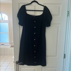 Black Mini Sundress with Puff Sleeves and Square Neckline